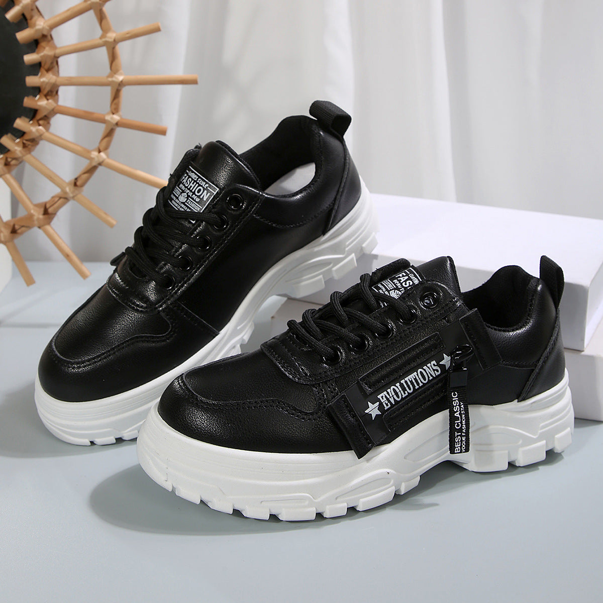 Women’s Lace‑Up Side‑Zipper Sports Sneakers