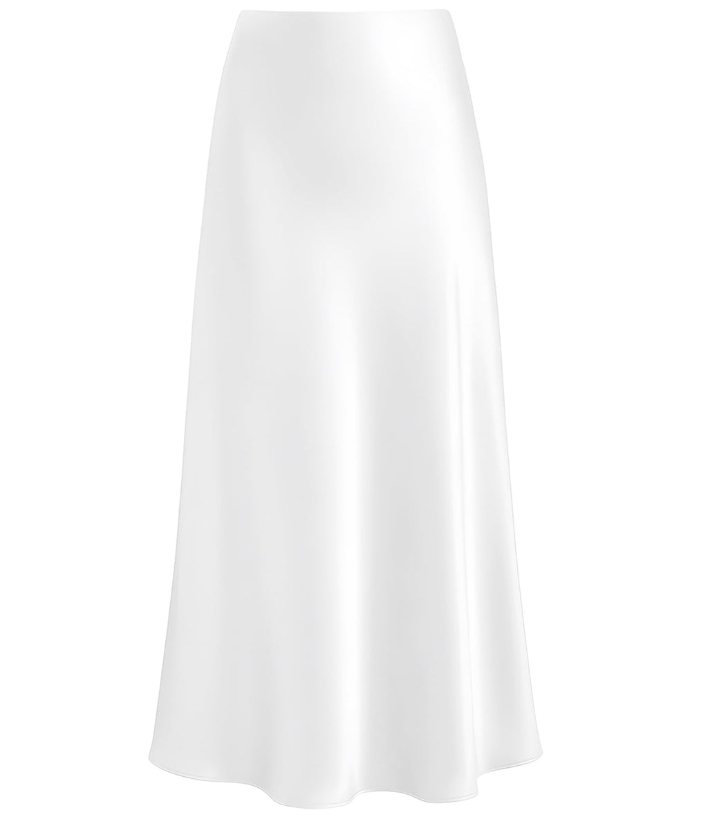 Women's Satin High Waisted Maxi Skirts Hidden Elasticized Waistband A Line Long Skirt