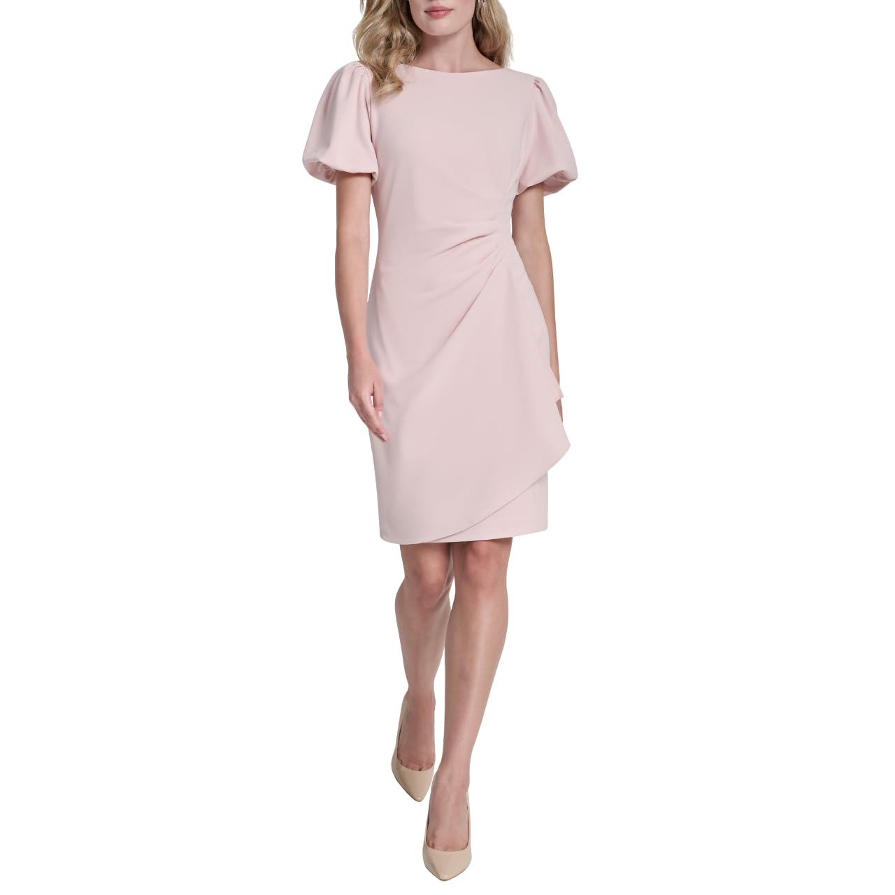 DKNY Women's Short Sleeve Boat Neck Side Ruched Dress