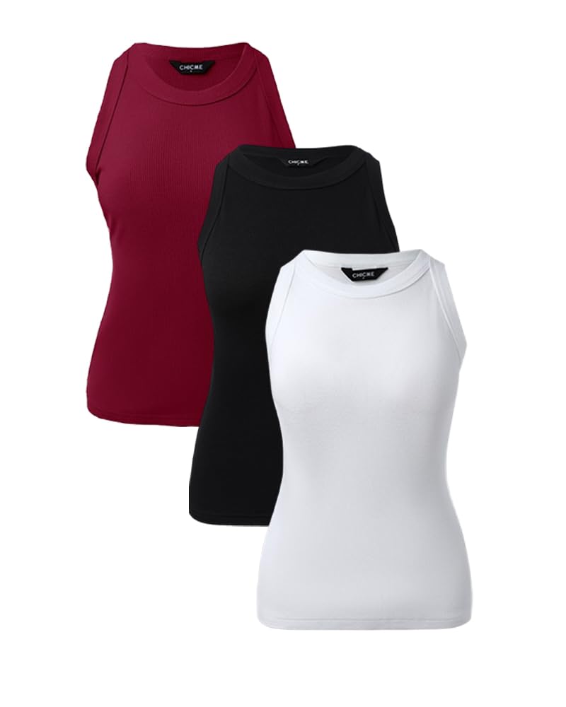 3 Piece Womens Tank Tops Sleeveless Basic Cami Shirt Slim Knit Ribbed Racerback Blouses