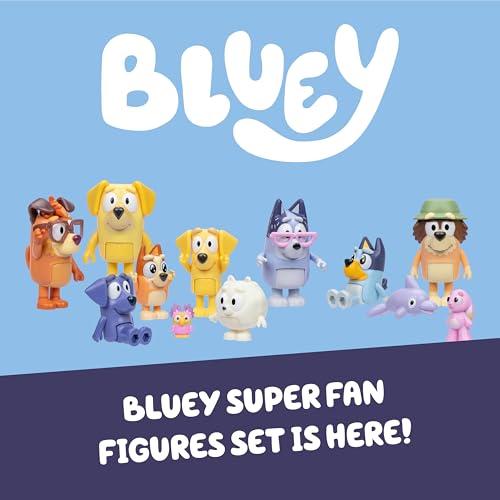 Bluey Family Figure Pack of 4, Robust Poseable Character Toys with Bingo, Chilli, and Bandit Figures, Toddler-Sized Animal Figurines for Kids Ages 3+