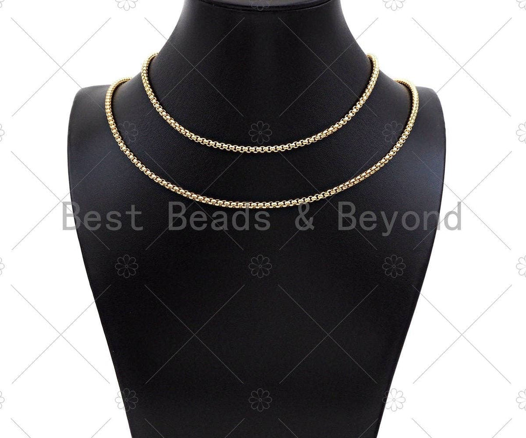 3mm High Quality Gold/Silver Round Box Chain, sku#M393