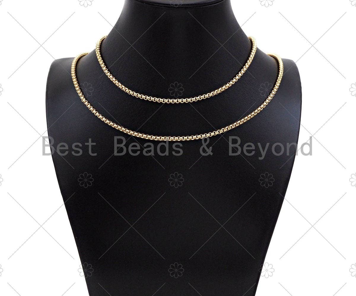3mm High Quality Gold/Silver Round Box Chain, sku#M393