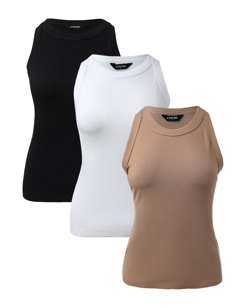 3 Piece Womens Tank Tops Sleeveless Basic Cami Shirt Slim Knit Ribbed Racerback Blouses