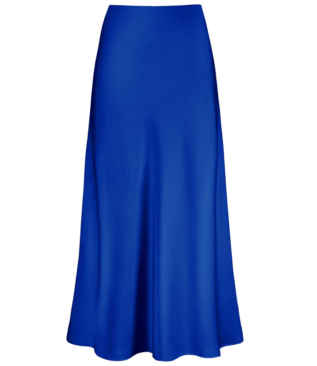 Women's Satin High Waisted Maxi Skirts Hidden Elasticized Waistband A Line Long Skirt