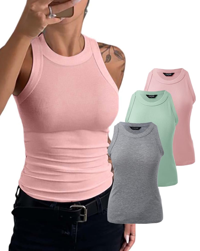 3 Piece Womens Tank Tops Sleeveless Basic Cami Shirt Slim Knit Ribbed Racerback Blouses