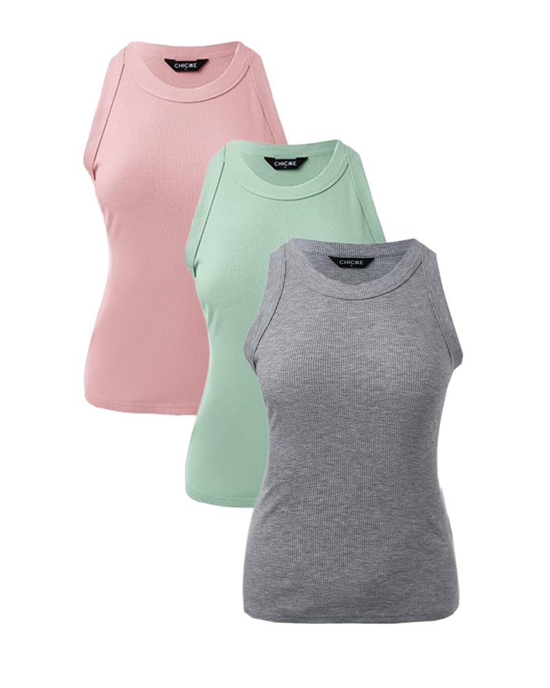 3 Piece Womens Tank Tops Sleeveless Basic Cami Shirt Slim Knit Ribbed Racerback Blouses