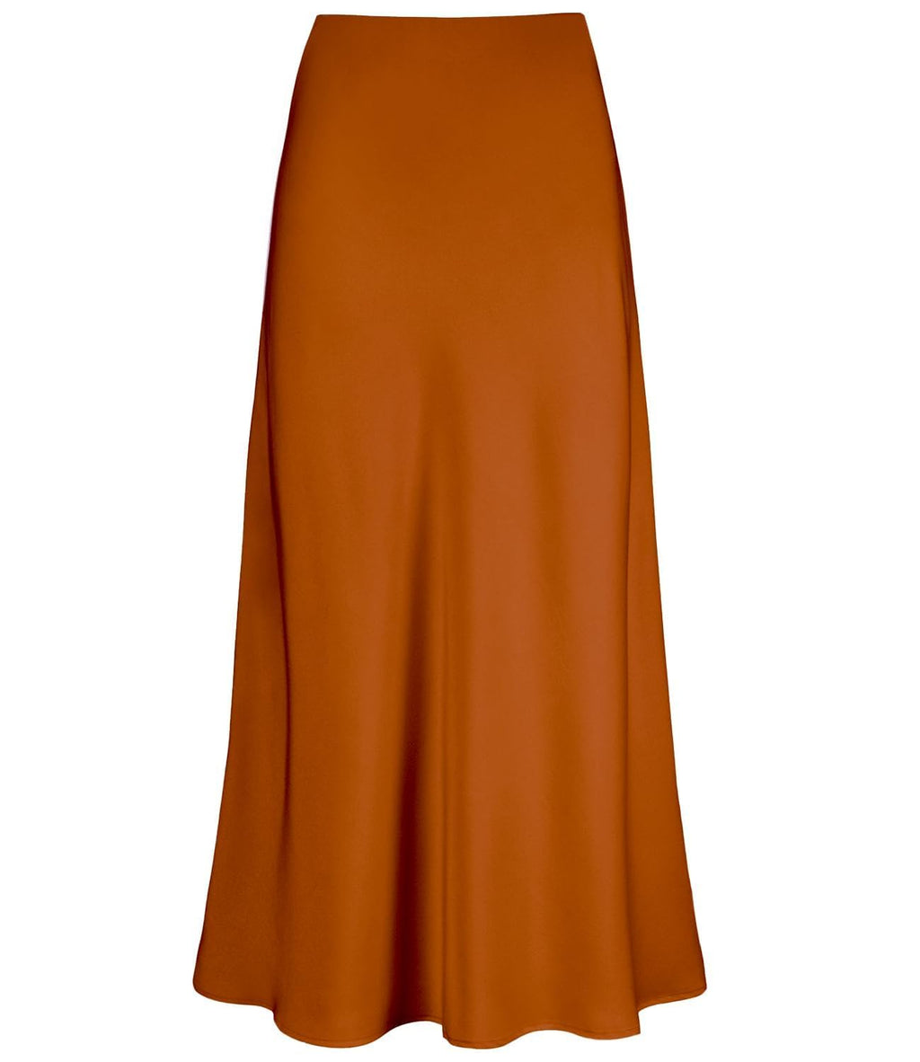 Women's Satin High Waisted Maxi Skirts Hidden Elasticized Waistband A Line Long Skirt