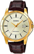 Men's MTP-V004GL-9A Date Quartz Watch with Genuine Leather