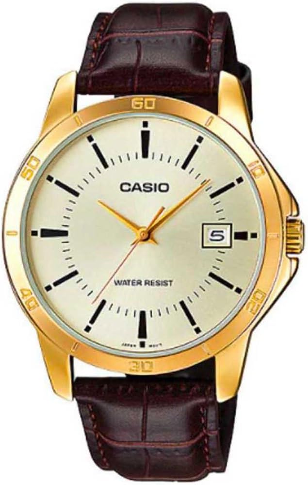 Men's MTP-V004GL-9A Date Quartz Watch with Genuine Leather