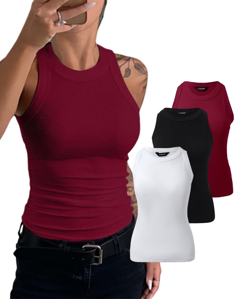 3 Piece Womens Tank Tops Sleeveless Basic Cami Shirt Slim Knit Ribbed Racerback Blouses