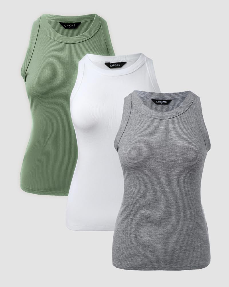 3 Piece Womens Tank Tops Sleeveless Basic Cami Shirt Slim Knit Ribbed Racerback Blouses
