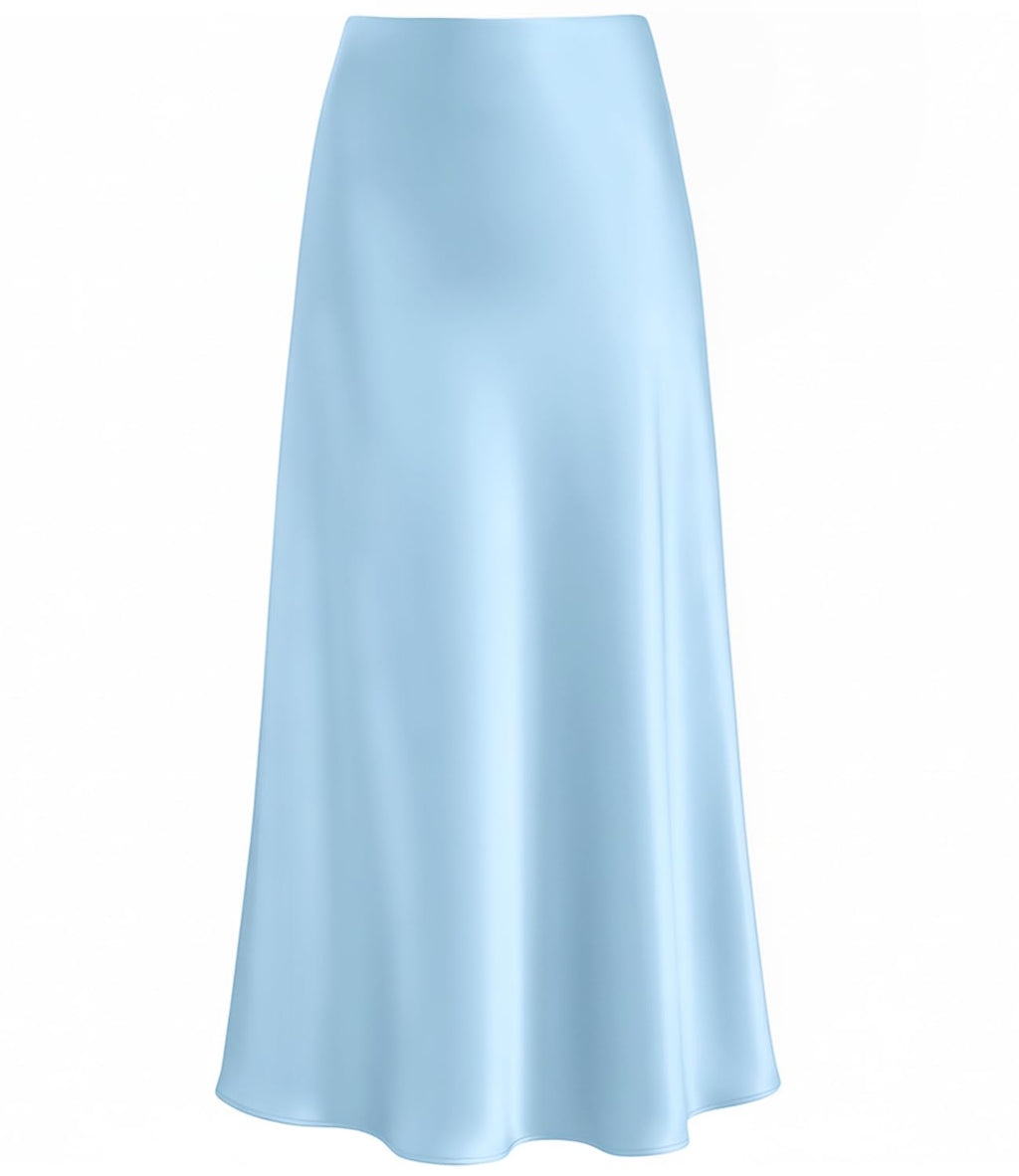 Women's Satin High Waisted Maxi Skirts Hidden Elasticized Waistband A Line Long Skirt