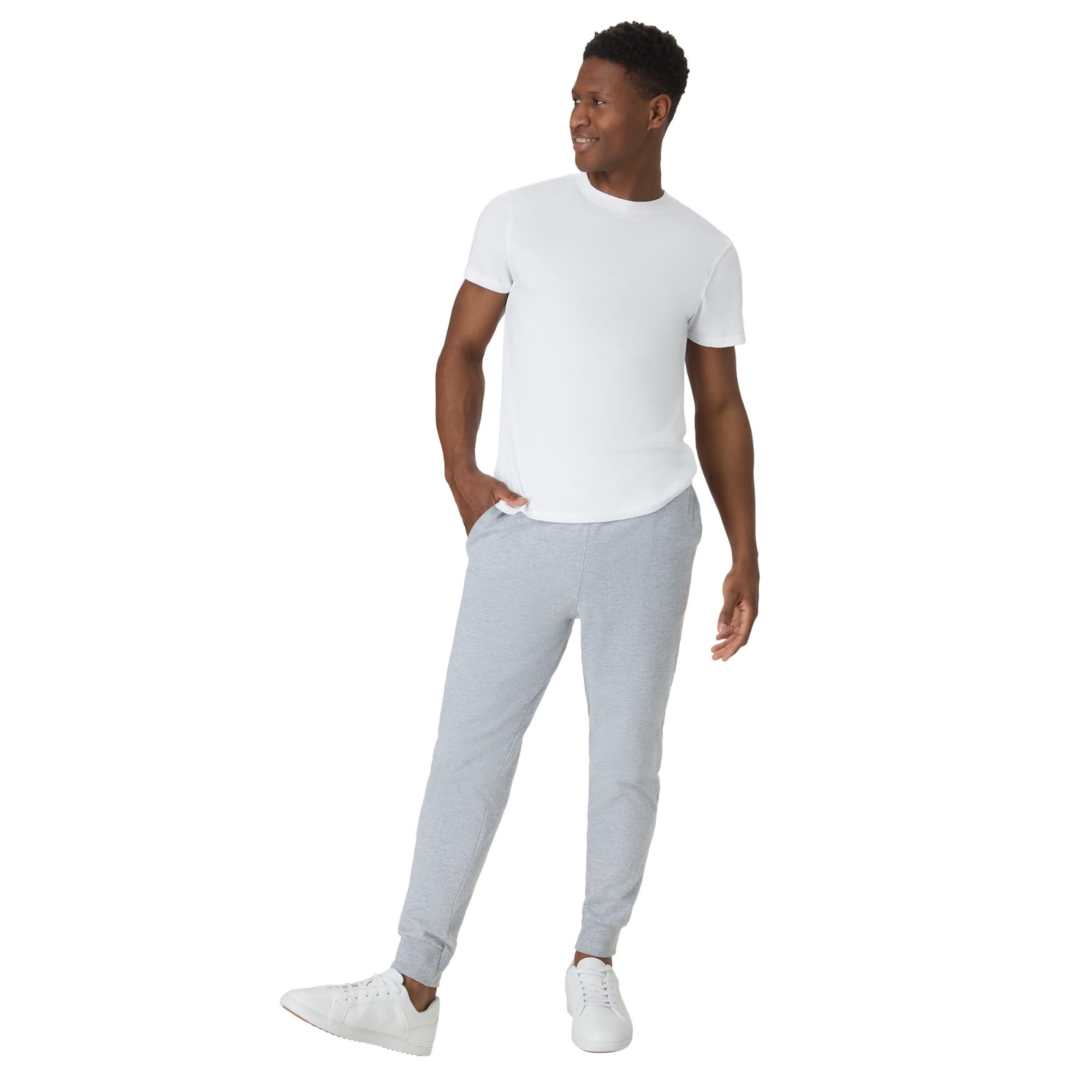 Men's Lightweight Cotton Jersey Cuffed Jogger Sweatpants with Drawstring and Pockets - 30.5"