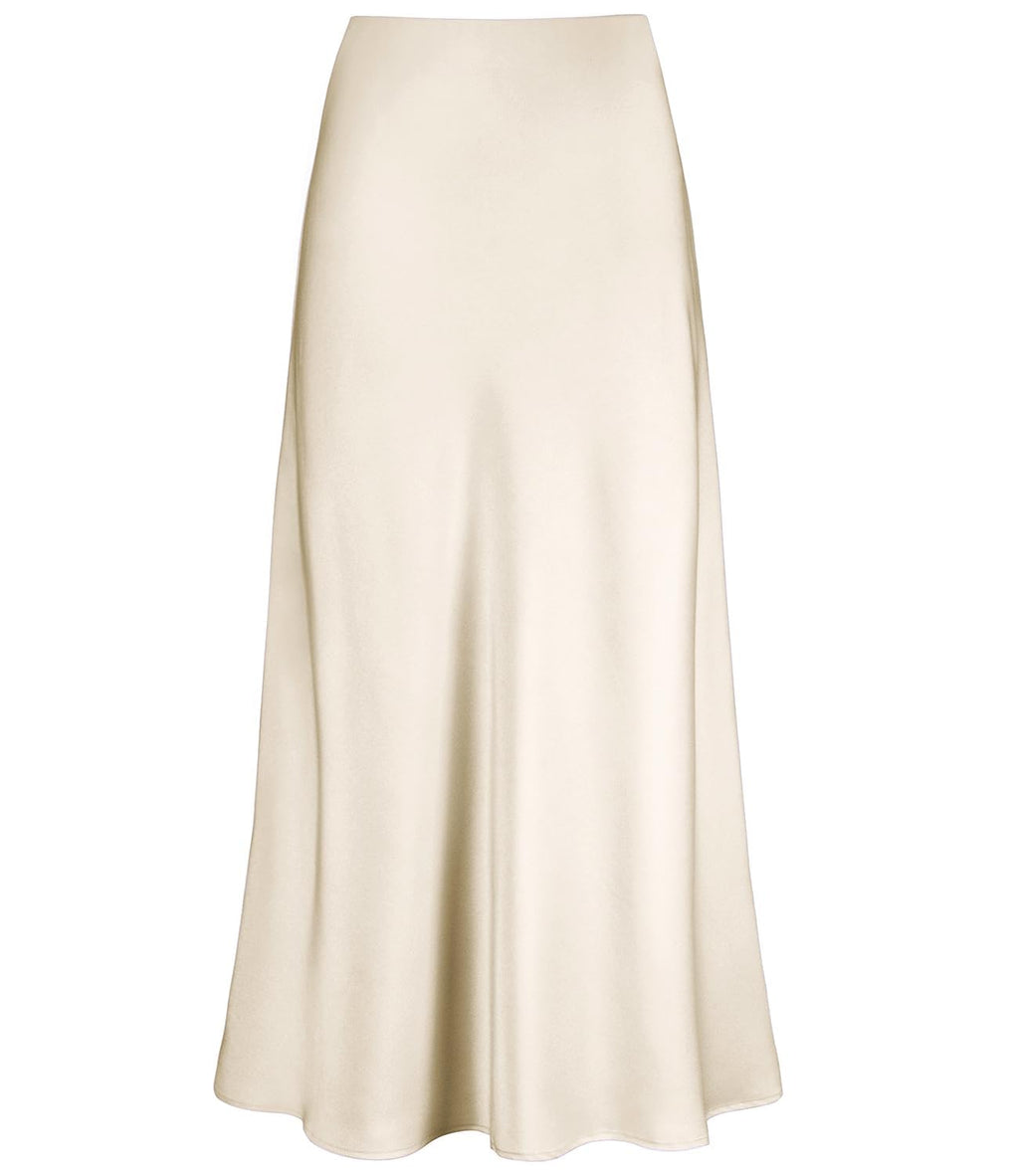 Women's Satin High Waisted Maxi Skirts Hidden Elasticized Waistband A Line Long Skirt
