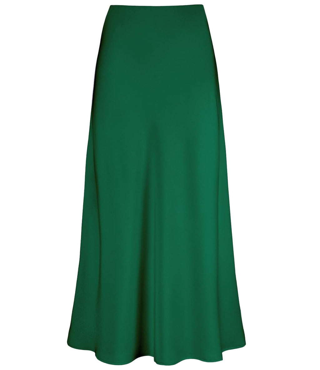 Women's Satin High Waisted Maxi Skirts Hidden Elasticized Waistband A Line Long Skirt