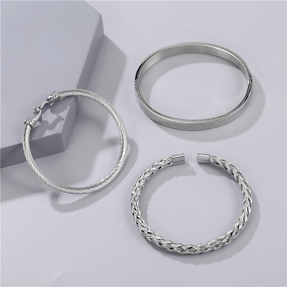 3PCS Stainless Steel Bracelets for Men Gold Roman Numeral Bangle Bracelet Twisted Cable Bracelet Adjustable Cuff Bracelet Mens Luxury Jewelry Bracelets Gifts