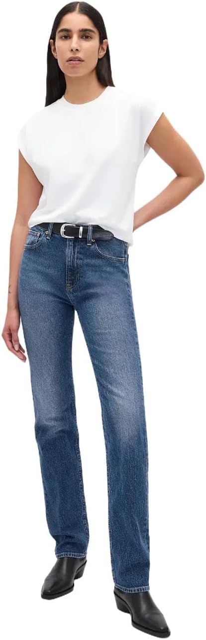 Womens High Rise 90s Straight Fit Denim Jeans