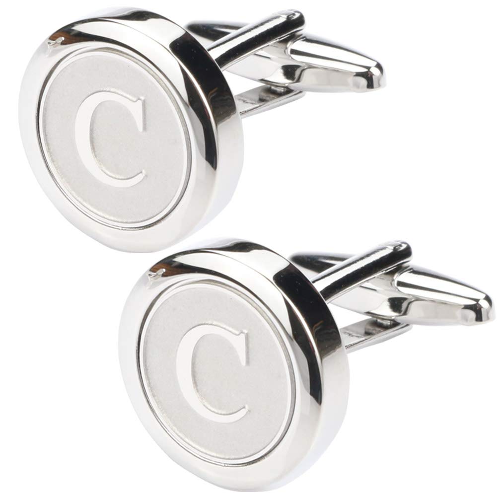 Mens Classic Stainless Steel Initial Cufflinks 26 Alphabet Initial Letter Cufflinks Business Wedding Shirts A-Z