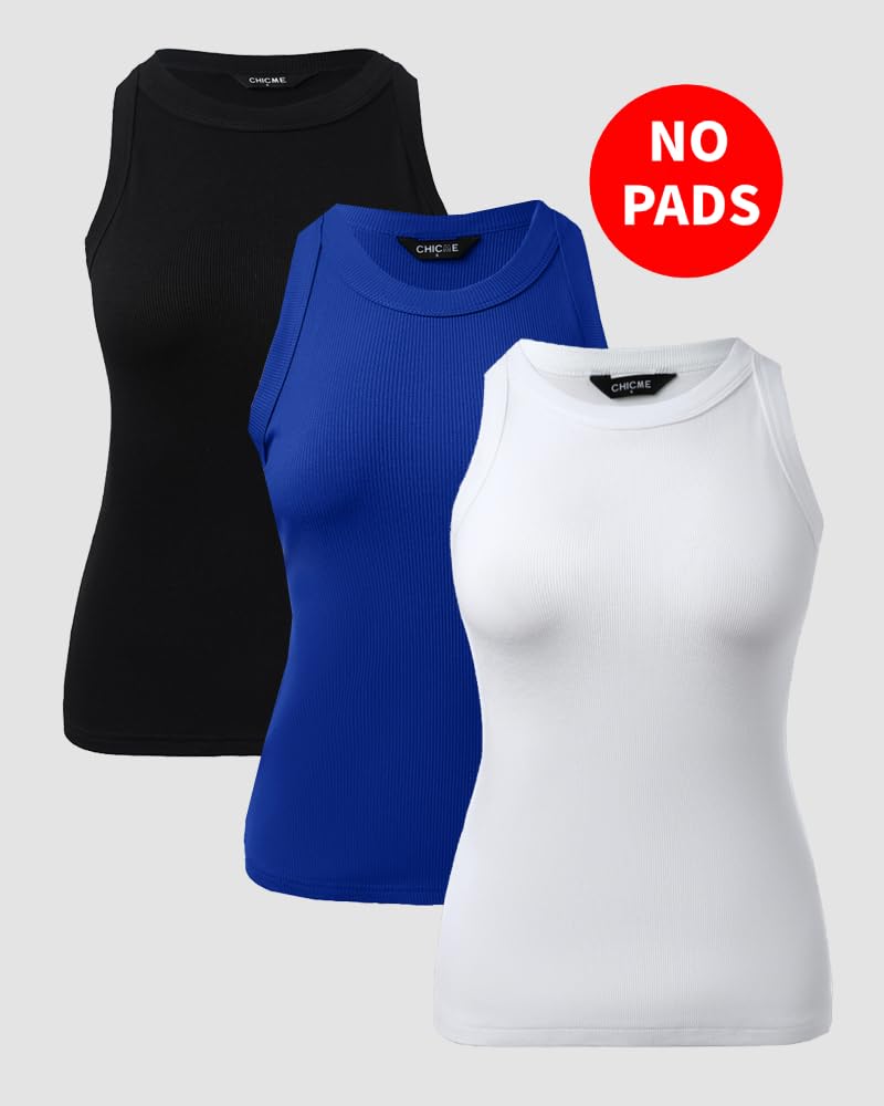 3 Piece Womens Tank Tops Sleeveless Basic Cami Shirt Slim Knit Ribbed Racerback Blouses