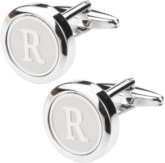 Mens Classic Stainless Steel Initial Cufflinks 26 Alphabet Initial Letter Cufflinks Business Wedding Shirts A-Z