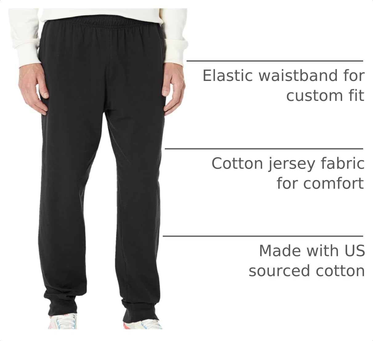 Men's Lightweight Cotton Jersey Cuffed Jogger Sweatpants with Drawstring and Pockets - 30.5"