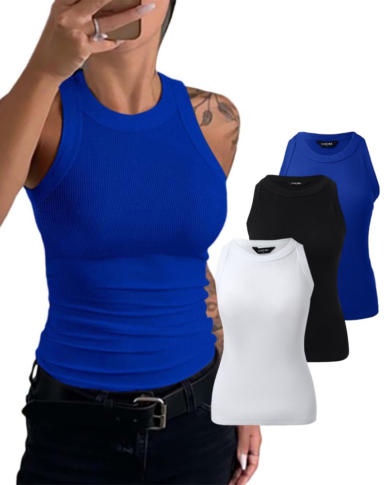 3 Piece Womens Tank Tops Sleeveless Basic Cami Shirt Slim Knit Ribbed Racerback Blouses