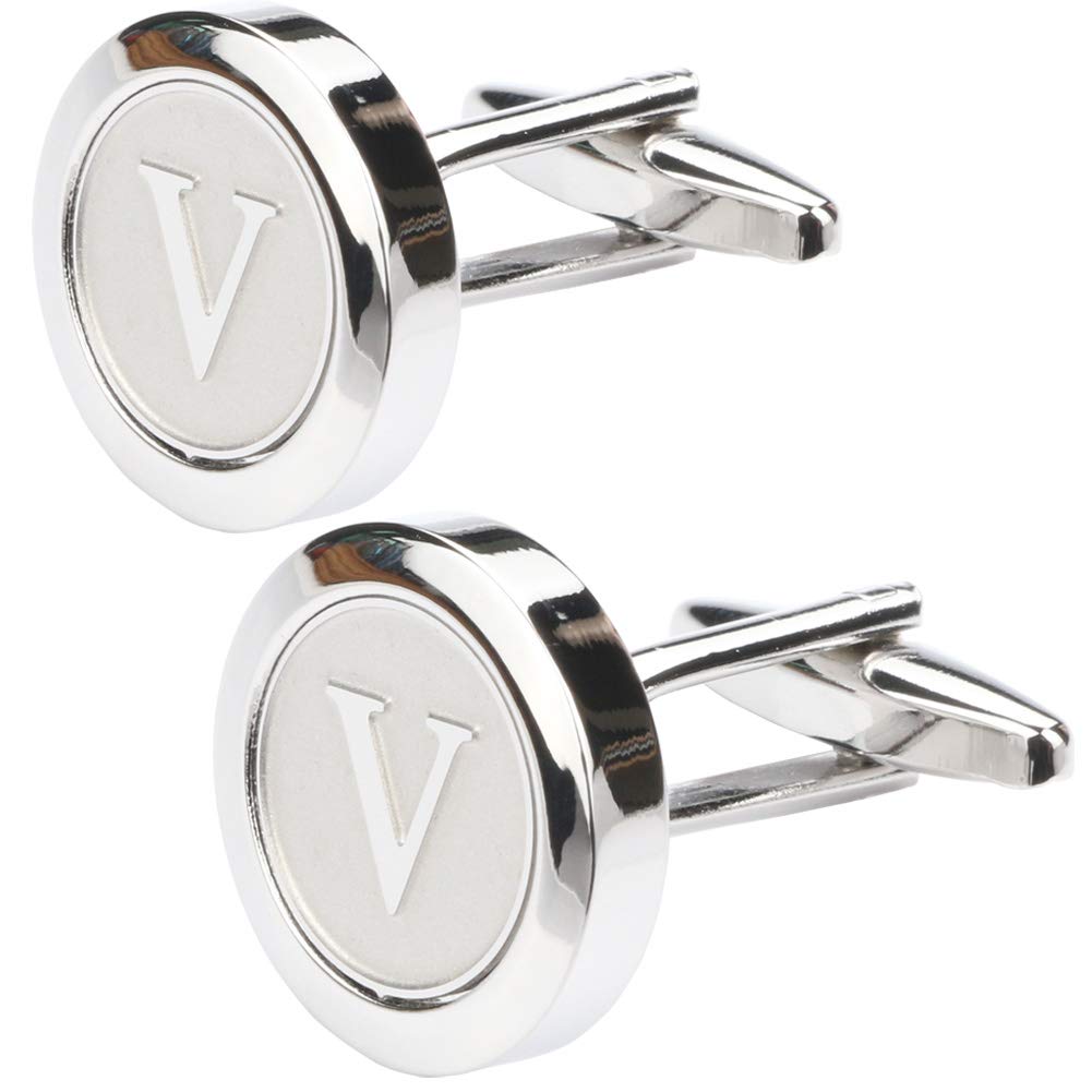 Mens Classic Stainless Steel Initial Cufflinks 26 Alphabet Initial Letter Cufflinks Business Wedding Shirts A-Z
