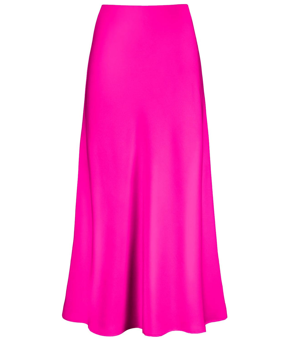 Women's Satin High Waisted Maxi Skirts Hidden Elasticized Waistband A Line Long Skirt