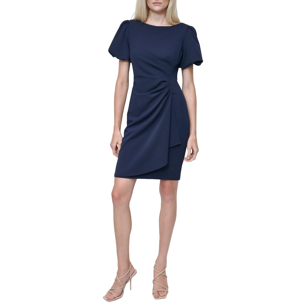 DKNY Women's Short Sleeve Boat Neck Side Ruched Dress