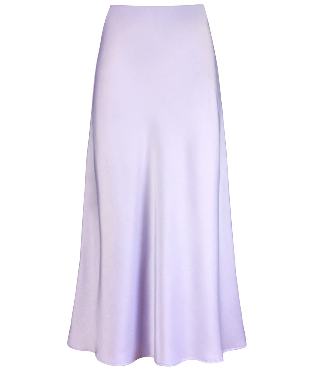 Women's Satin High Waisted Maxi Skirts Hidden Elasticized Waistband A Line Long Skirt