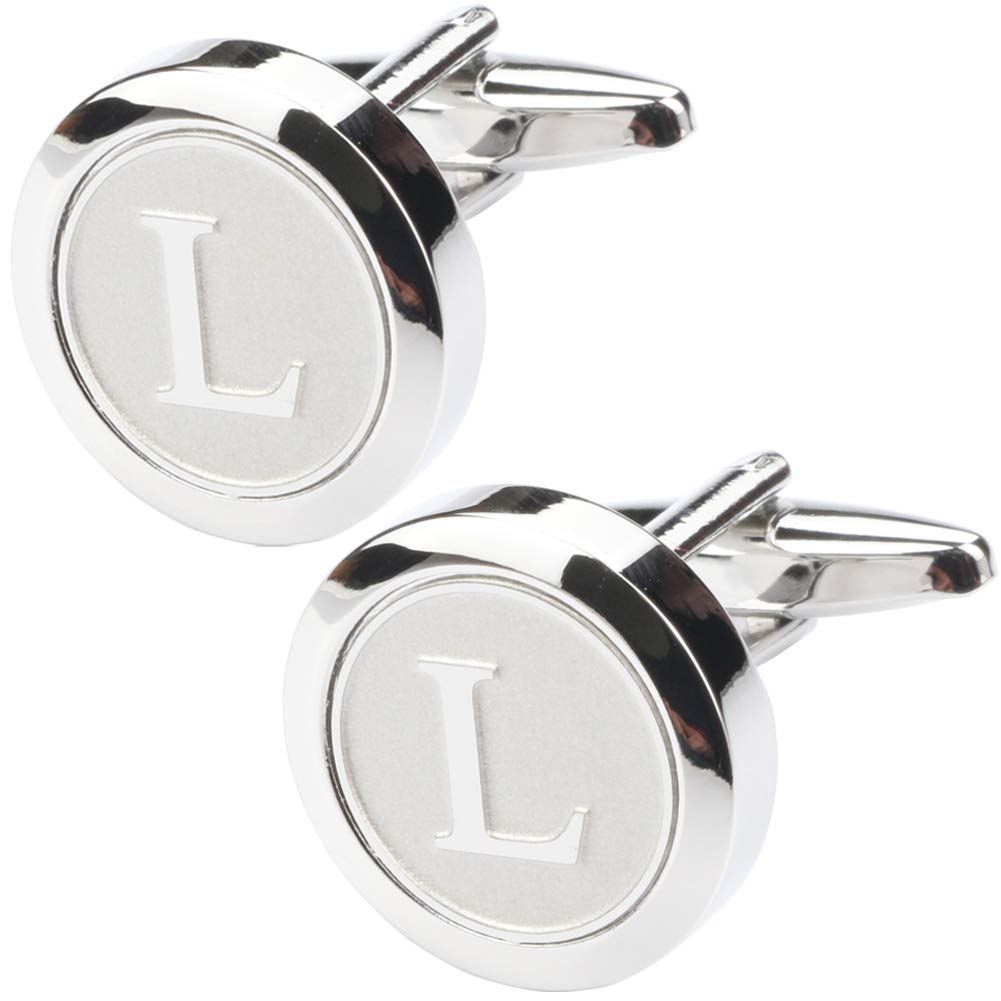Mens Classic Stainless Steel Initial Cufflinks 26 Alphabet Initial Letter Cufflinks Business Wedding Shirts A-Z
