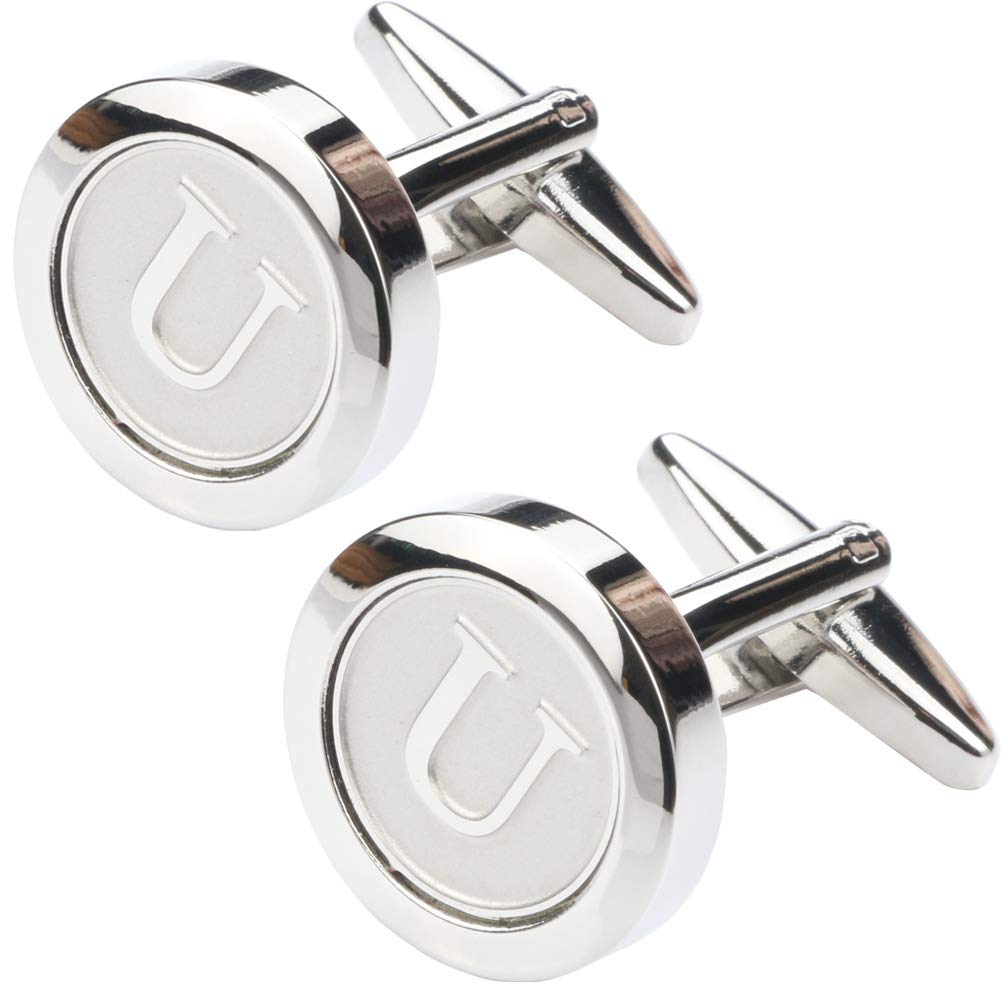 Mens Classic Stainless Steel Initial Cufflinks 26 Alphabet Initial Letter Cufflinks Business Wedding Shirts A-Z