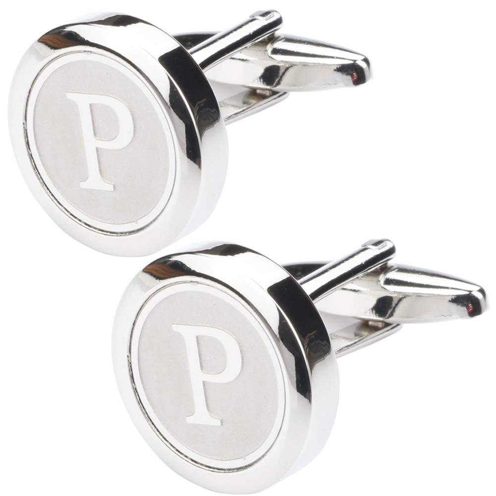 Mens Classic Stainless Steel Initial Cufflinks 26 Alphabet Initial Letter Cufflinks Business Wedding Shirts A-Z