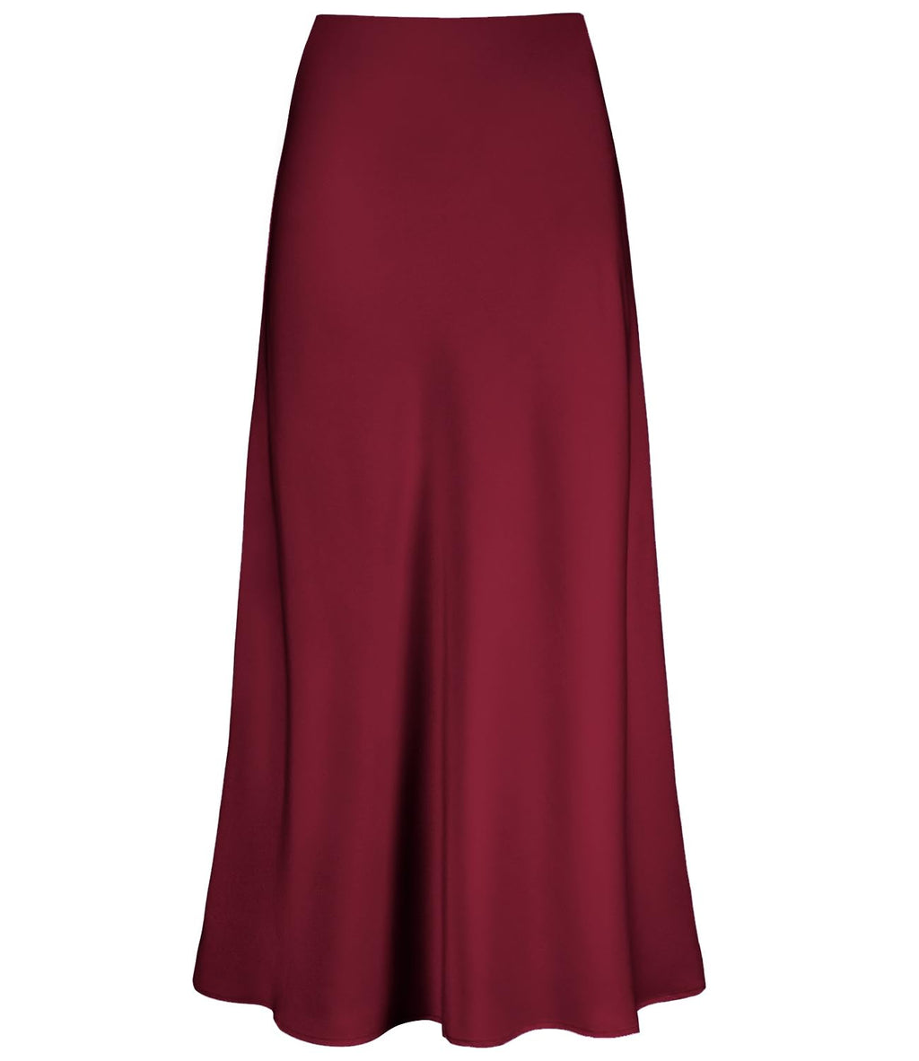 Women's Satin High Waisted Maxi Skirts Hidden Elasticized Waistband A Line Long Skirt