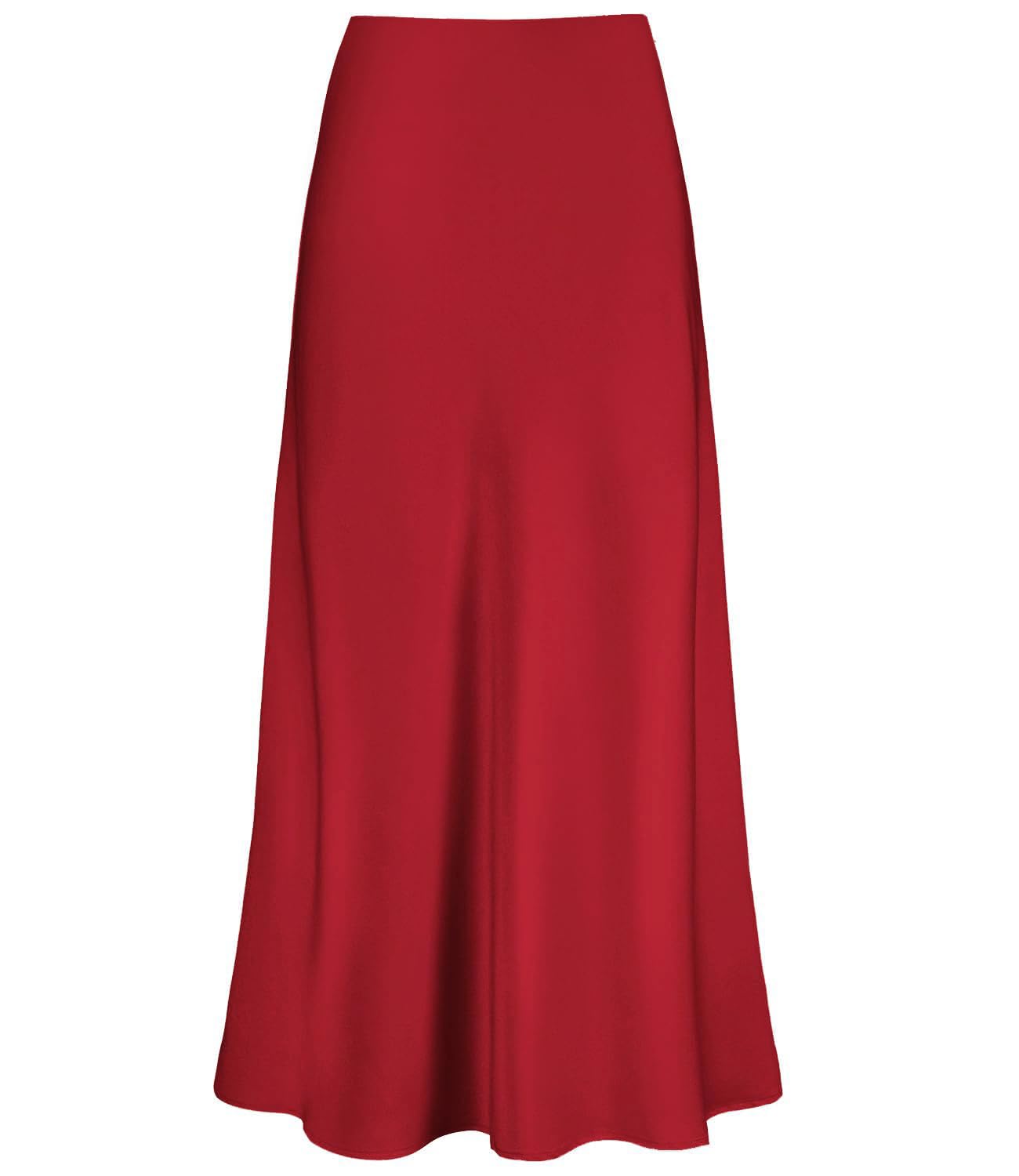 Women's Satin High Waisted Maxi Skirts Hidden Elasticized Waistband A Line Long Skirt