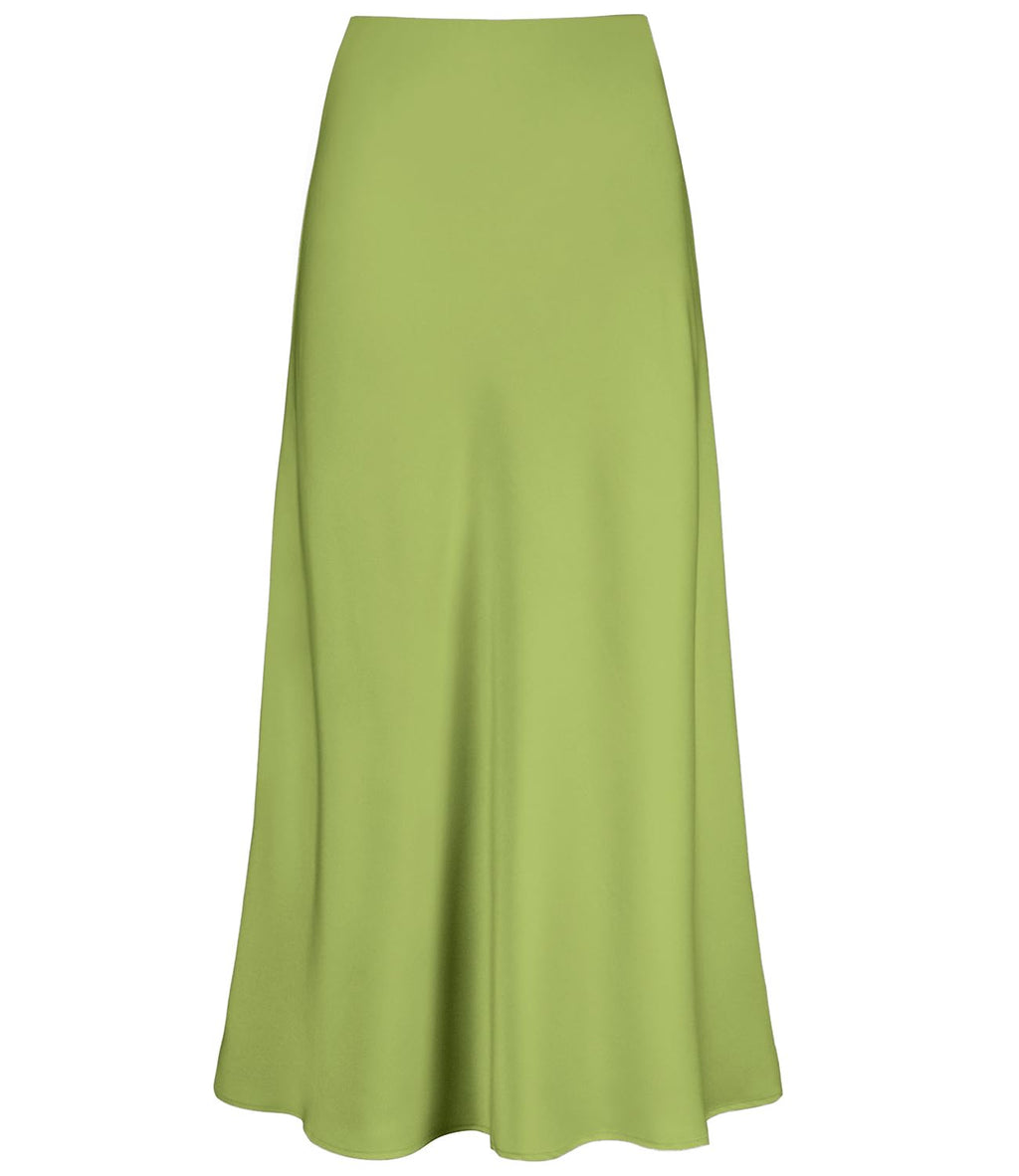 Women's Satin High Waisted Maxi Skirts Hidden Elasticized Waistband A Line Long Skirt