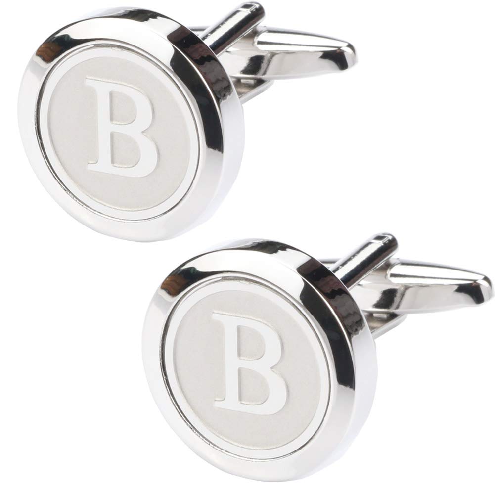Mens Classic Stainless Steel Initial Cufflinks 26 Alphabet Initial Letter Cufflinks Business Wedding Shirts A-Z