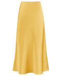 Women's Satin High Waisted Maxi Skirts Hidden Elasticized Waistband A Line Long Skirt