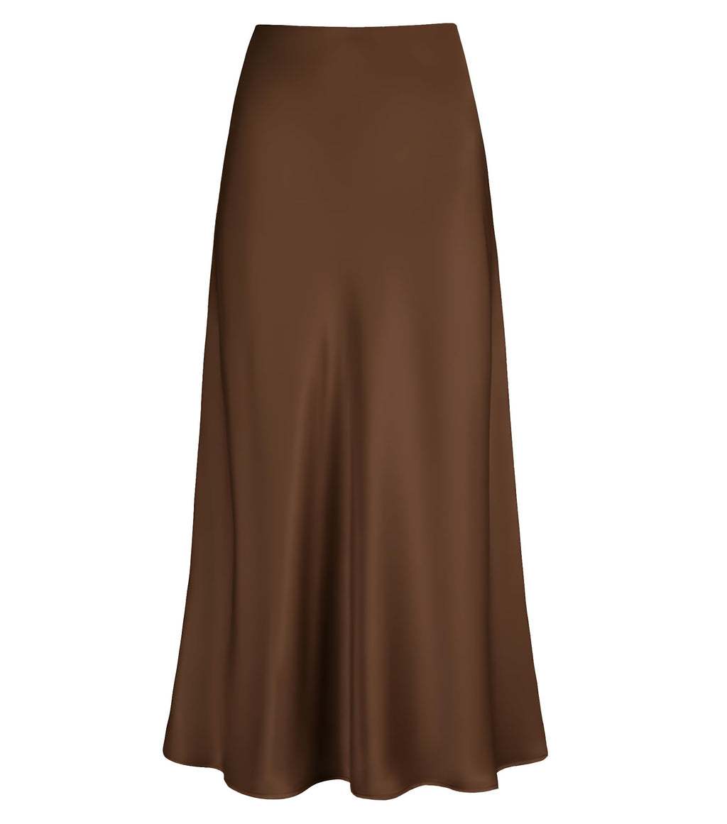 Women's Satin High Waisted Maxi Skirts Hidden Elasticized Waistband A Line Long Skirt