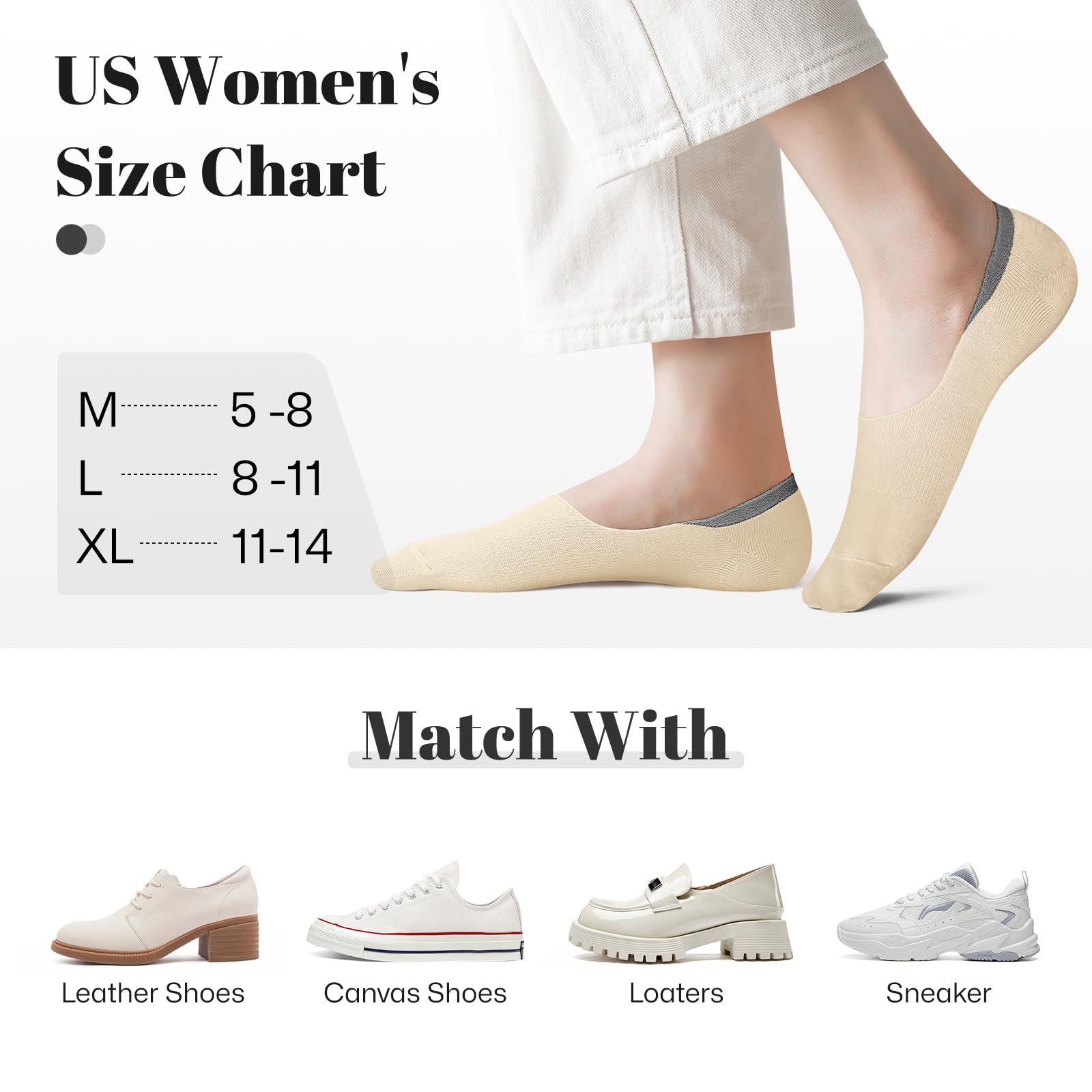 No Show Socks Women Low Socks Non Slip Flat Boat Line 4/8 Pairs