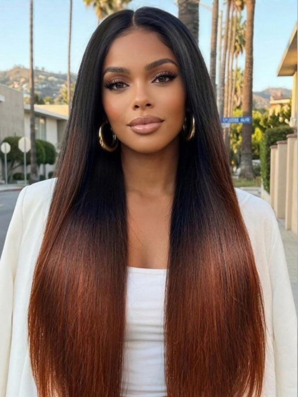 Golden Brown Highlight Glueless Yaki Straight Precut 7x5 Lace Front Wigs Human Hair Drawstring Ombre Pre Plucked Bleached Knots 30S Ready to Wear and Go Wig with Dark Roots 16Inch