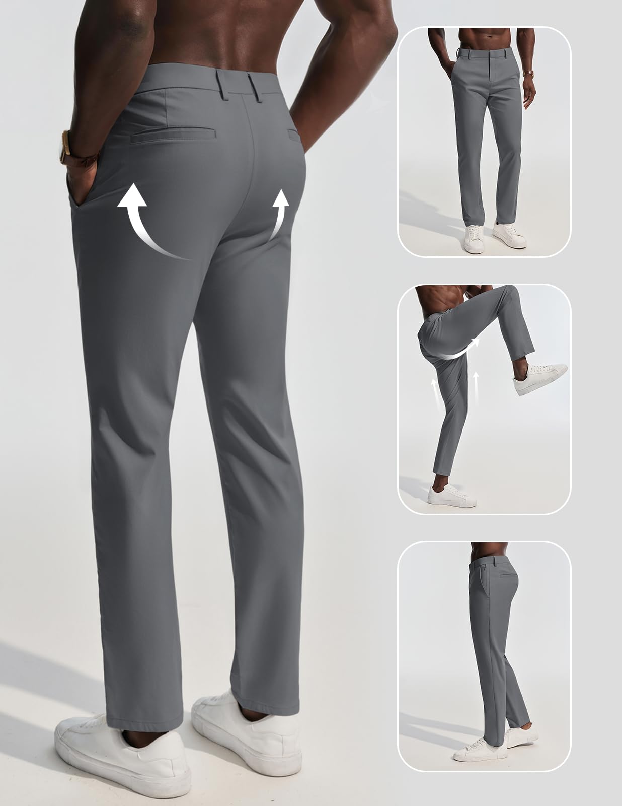 Mens Dress Pants 4-Way Stretch Tapered Trousers Extended Waist Dress Pant Casual Golf Pants