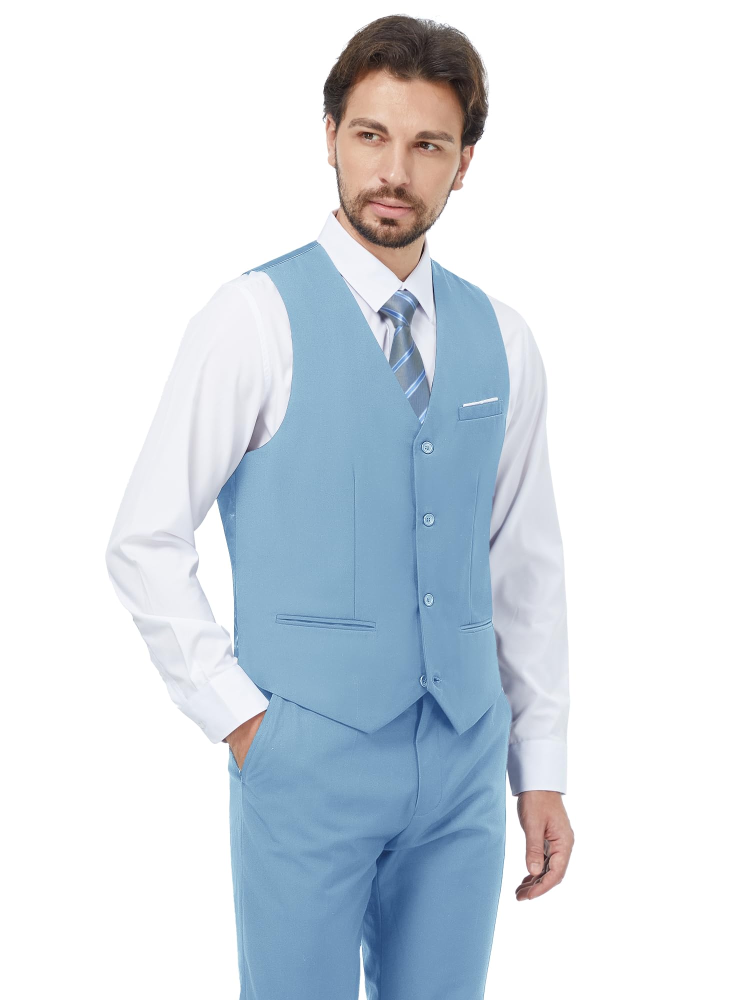 Mens Two Button 3-Piece Suits Slim Fit Tuxedo Set with Blazer Jacket Vest & Pants for Wedding Prom Business