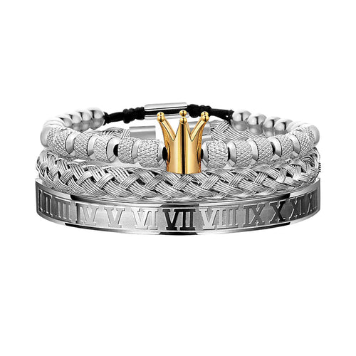 3PCS Stainless Steel Bracelets for Men Gold Roman Numeral Bangle Bracelet Twisted Cable Bracelet Adjustable Cuff Bracelet Mens Luxury Jewelry Bracelets Gifts