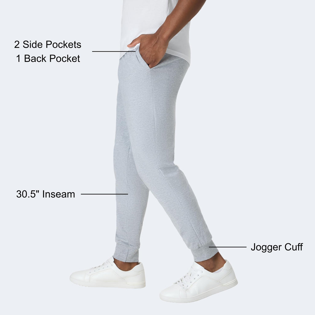 Men's Lightweight Cotton Jersey Cuffed Jogger Sweatpants with Drawstring and Pockets - 30.5"