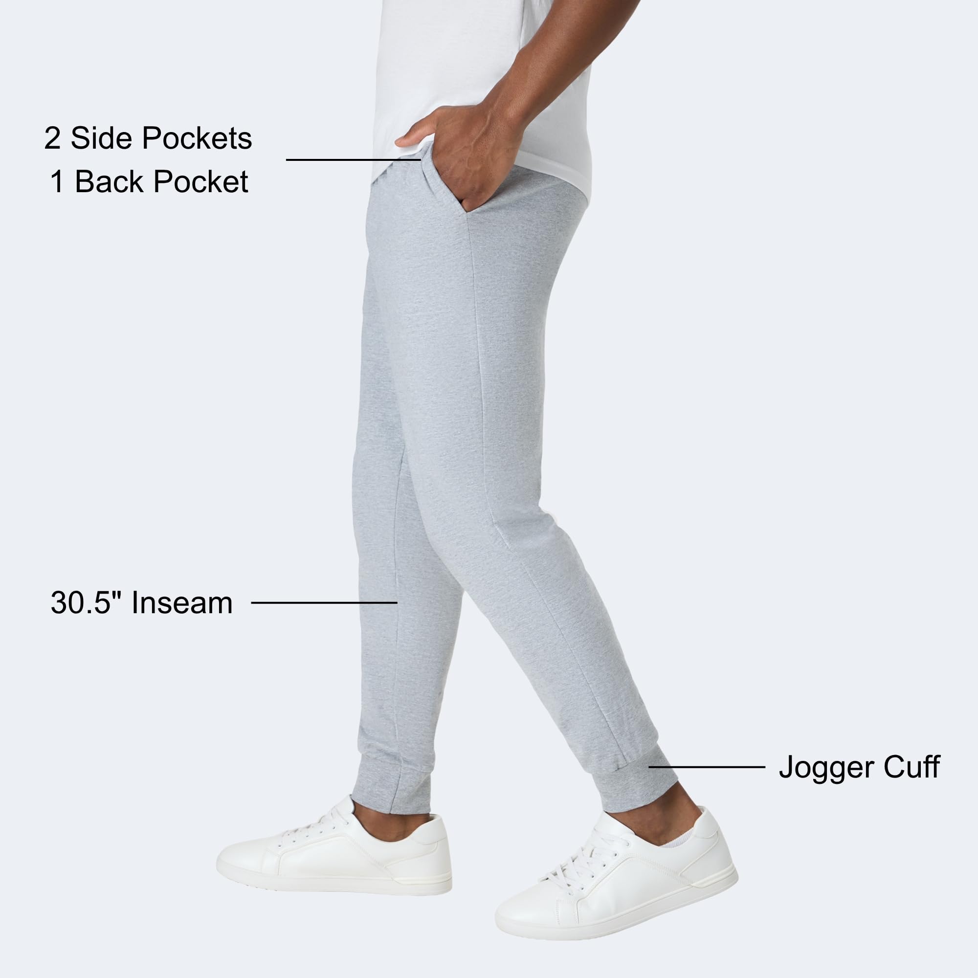 Men's Lightweight Cotton Jersey Cuffed Jogger Sweatpants with Drawstring and Pockets - 30.5"