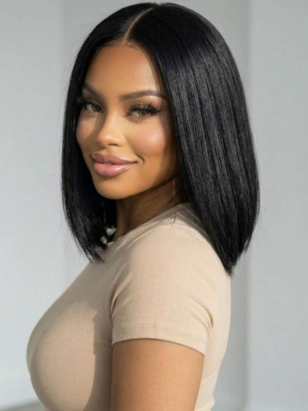 Golden Brown Highlight Glueless Yaki Straight Precut 7x5 Lace Front Wigs Human Hair Drawstring Ombre Pre Plucked Bleached Knots 30S Ready to Wear and Go Wig with Dark Roots 16Inch