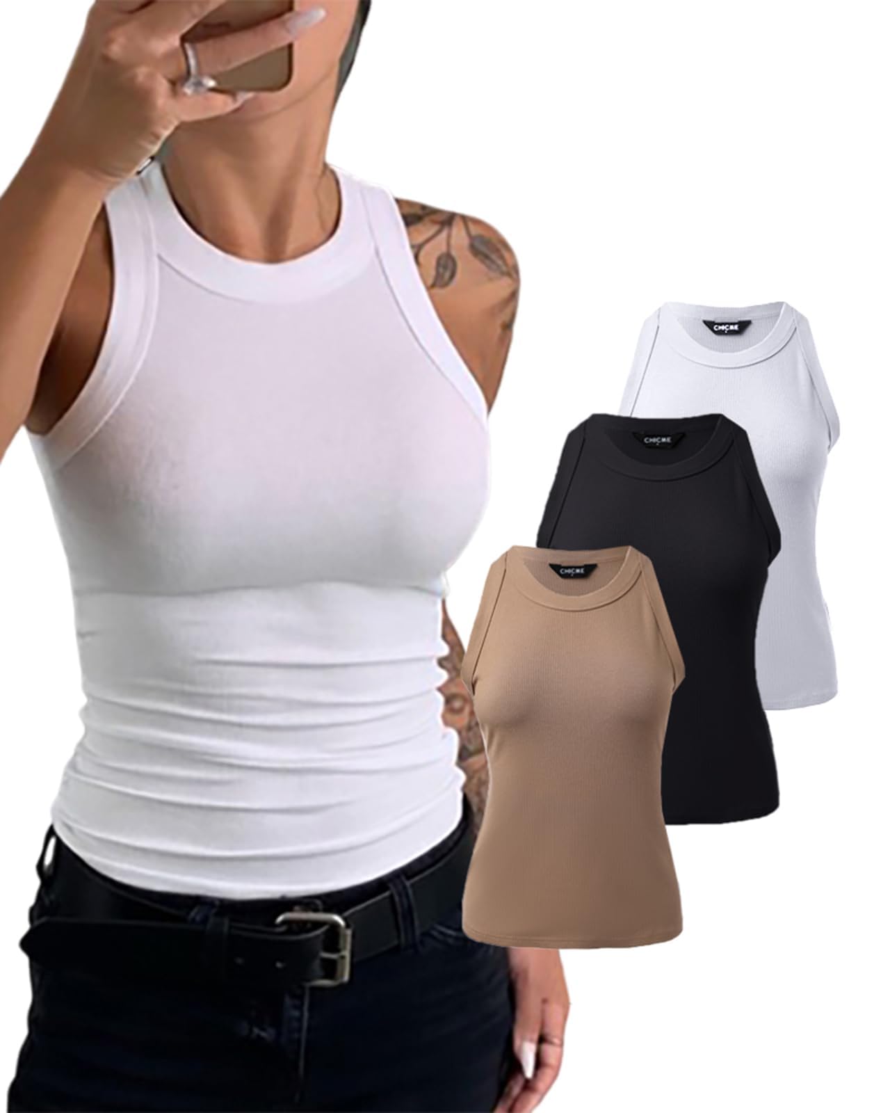 3 Piece Womens Tank Tops Sleeveless Basic Cami Shirt Slim Knit Ribbed Racerback Blouses