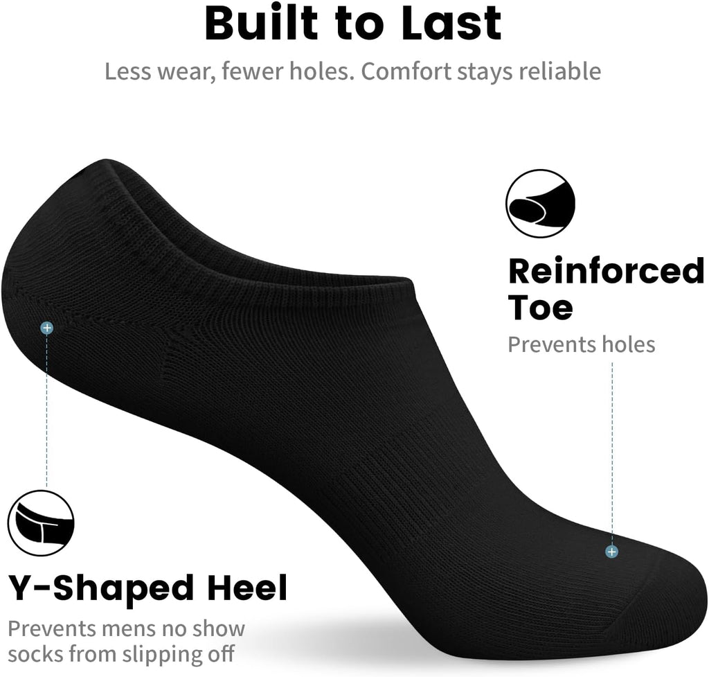 No Show Socks Men, Low Cut Ankle Short Casual Cotton Socks with Non Slip Grips 6-10/11-13